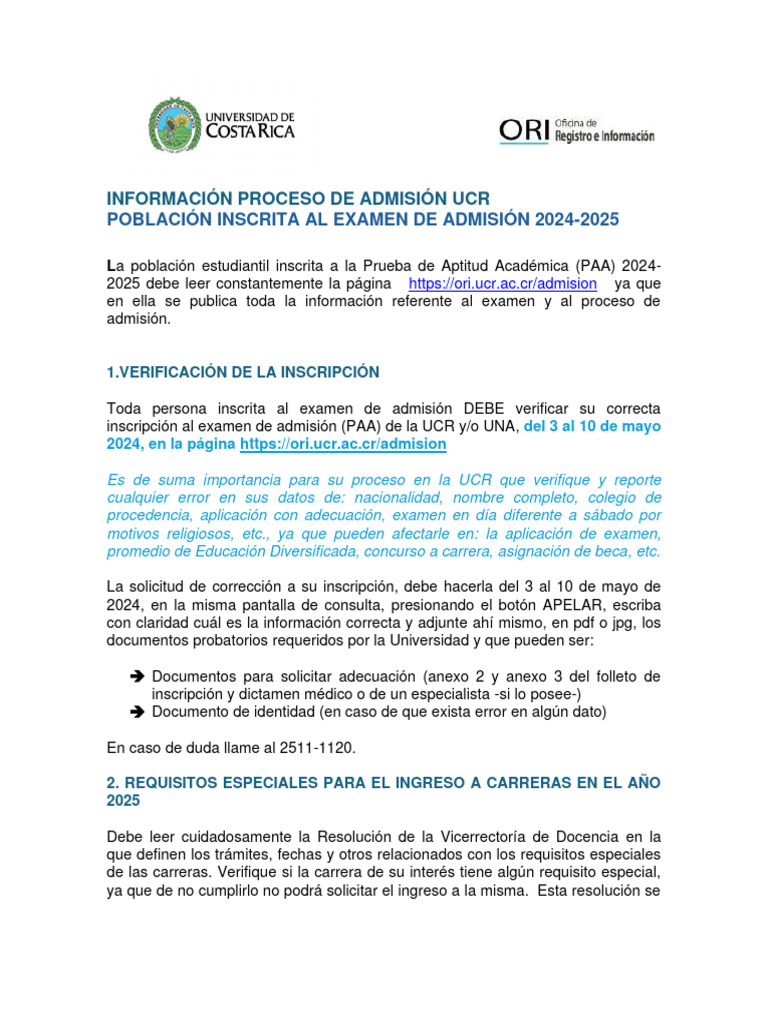 Folleto Ucr 2024 2025 PDF Documento de identidad Costa Rica