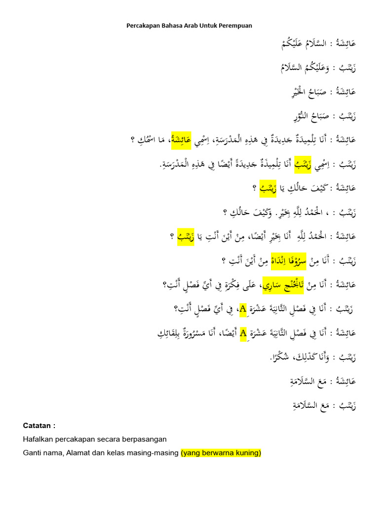 Percakapan Bahasa Arab Untuk Perempuan | PDF