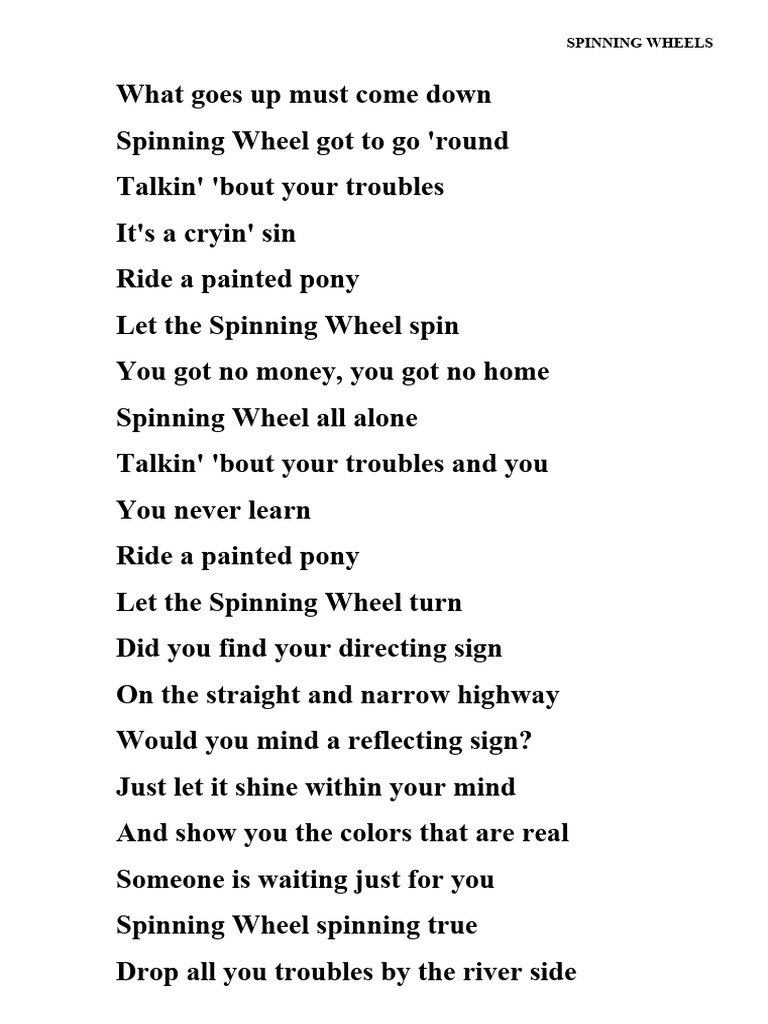 Spinning Wheels Lyrics PDF