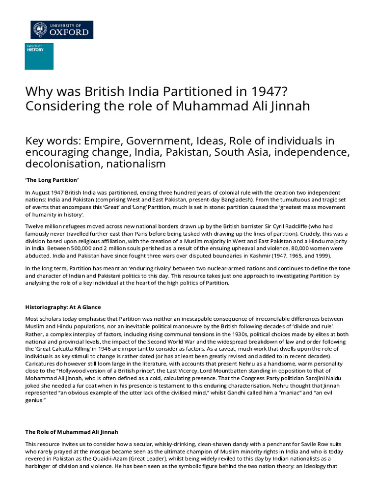 Jinnah's Role in India's 1947 Partition | PDF | Muhammad Ali Jinnah ...