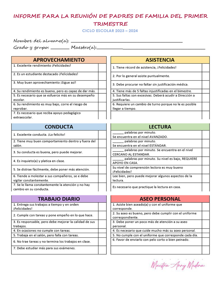 Informe de Evaluación Primer Trimestre | PDF