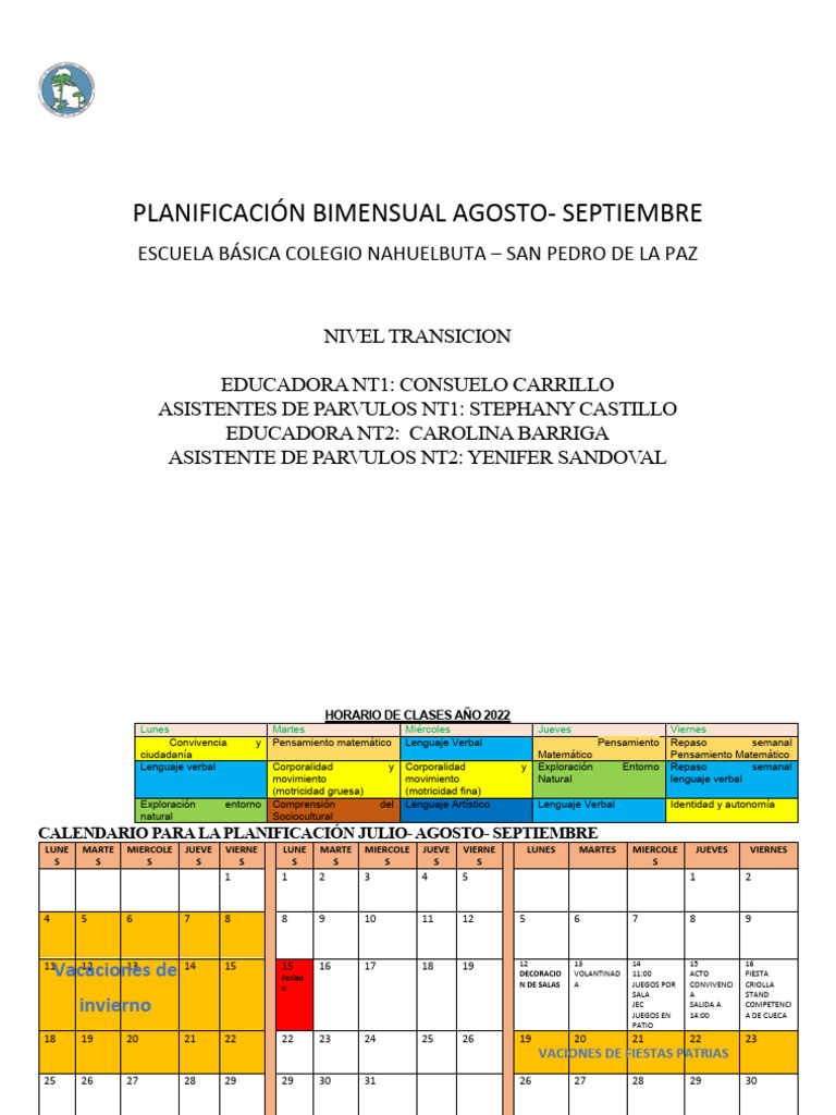 Bimensual Agosto-Septiembre 2022 Planificacion | PDF | Pensamiento | Ritmo