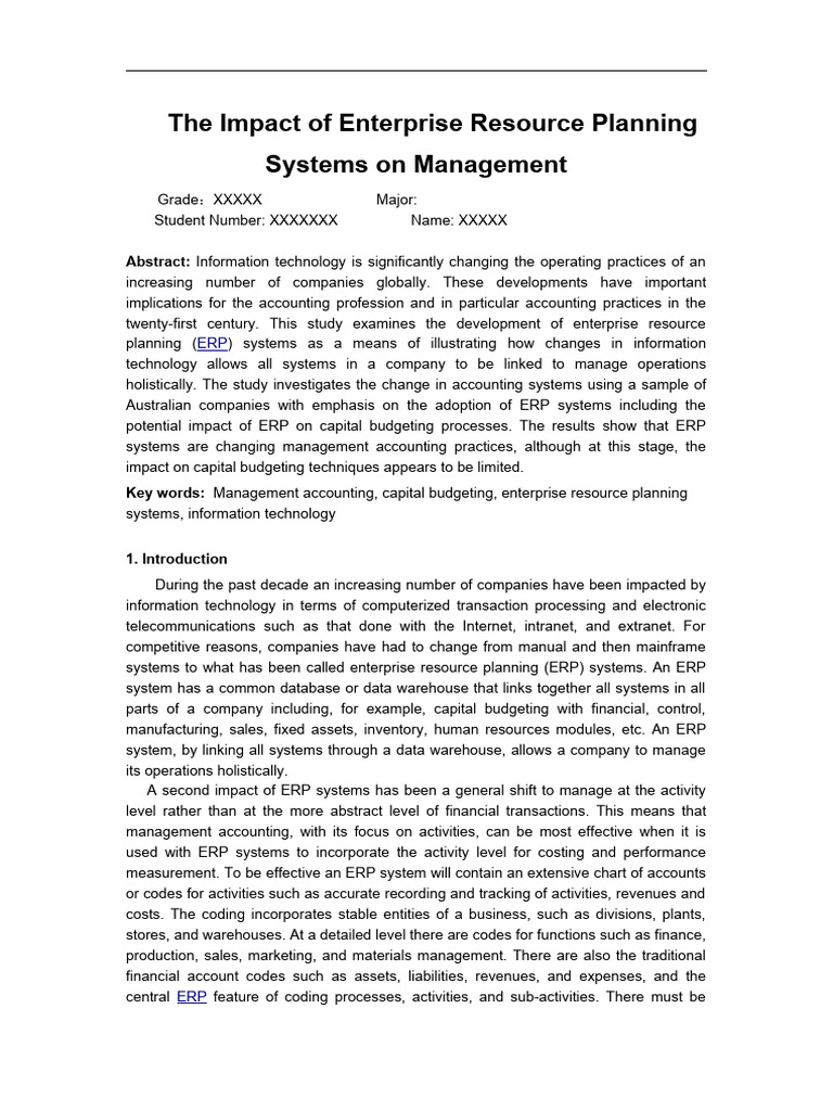 ERP Systems and Management Accounting | PDF | Management Accounting ...