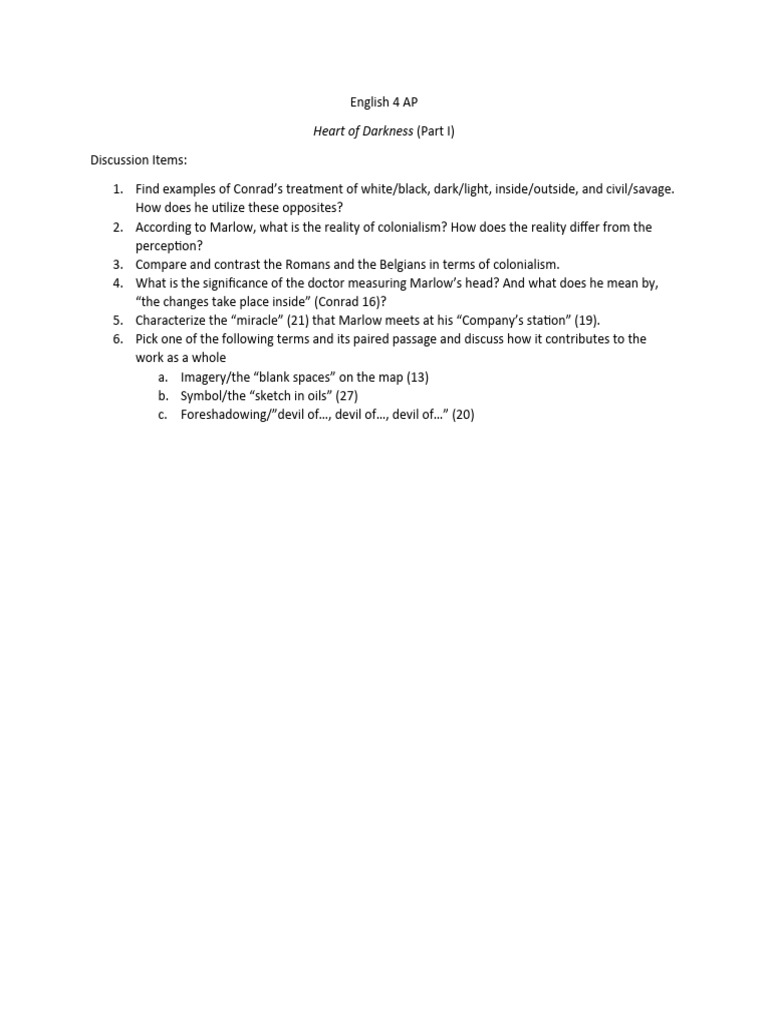 Heart of Darkness Part 1 Discussion 2019 Prestwick House Edition PDF