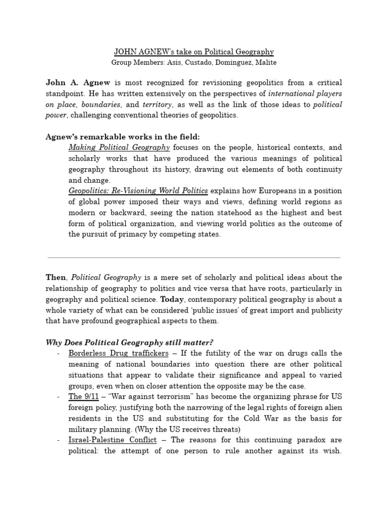 J. Agnew Report | PDF | Geopolitics | Political Science