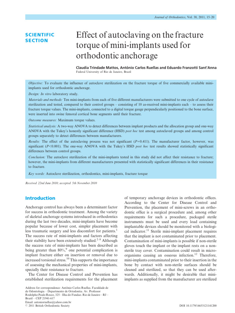 Autoclaving Effects on Mini-Implants Torque | PDF | Analysis Of ...
