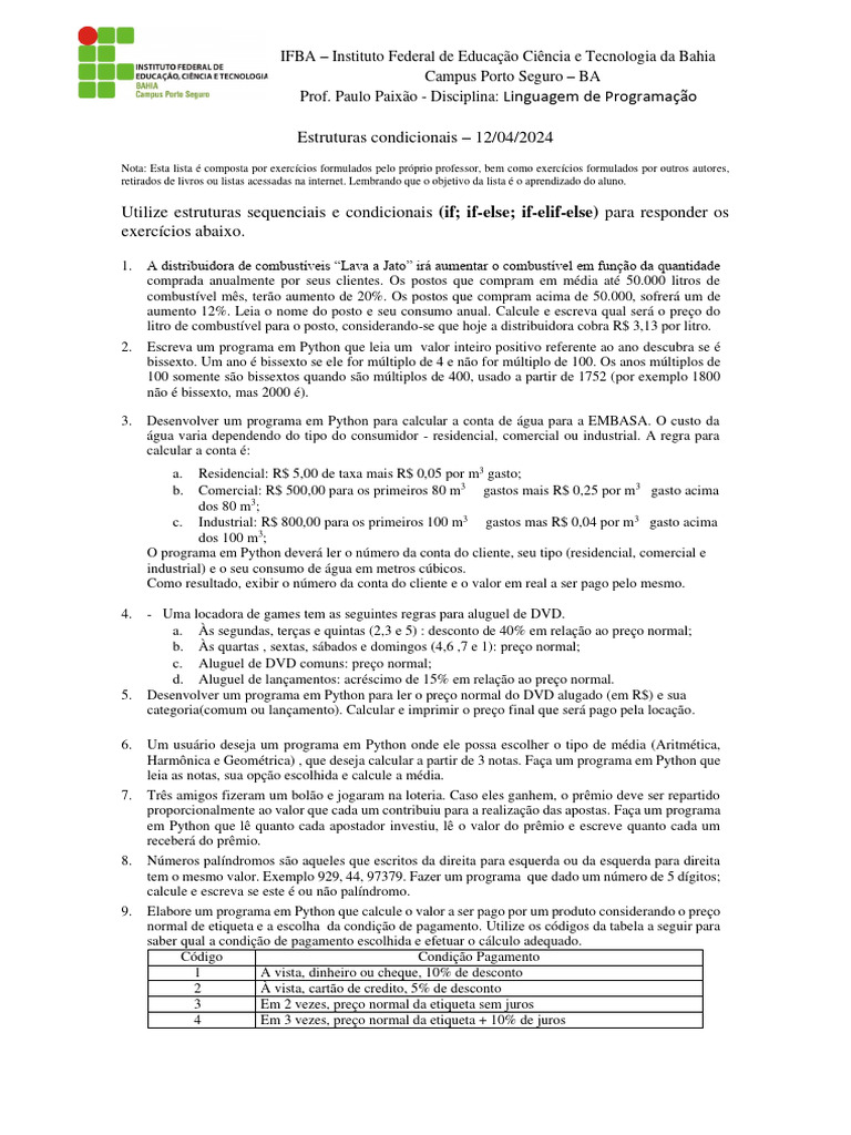 Estruturas Condicionais em Python | PDF | Juros | Python (linguagem de ...