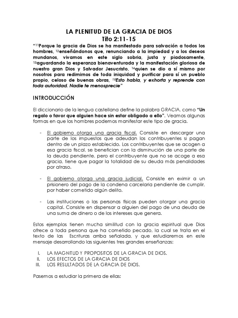 La Plenitud de La Gracia de Dios | PDF | Gracia divina | Cristo (título)
