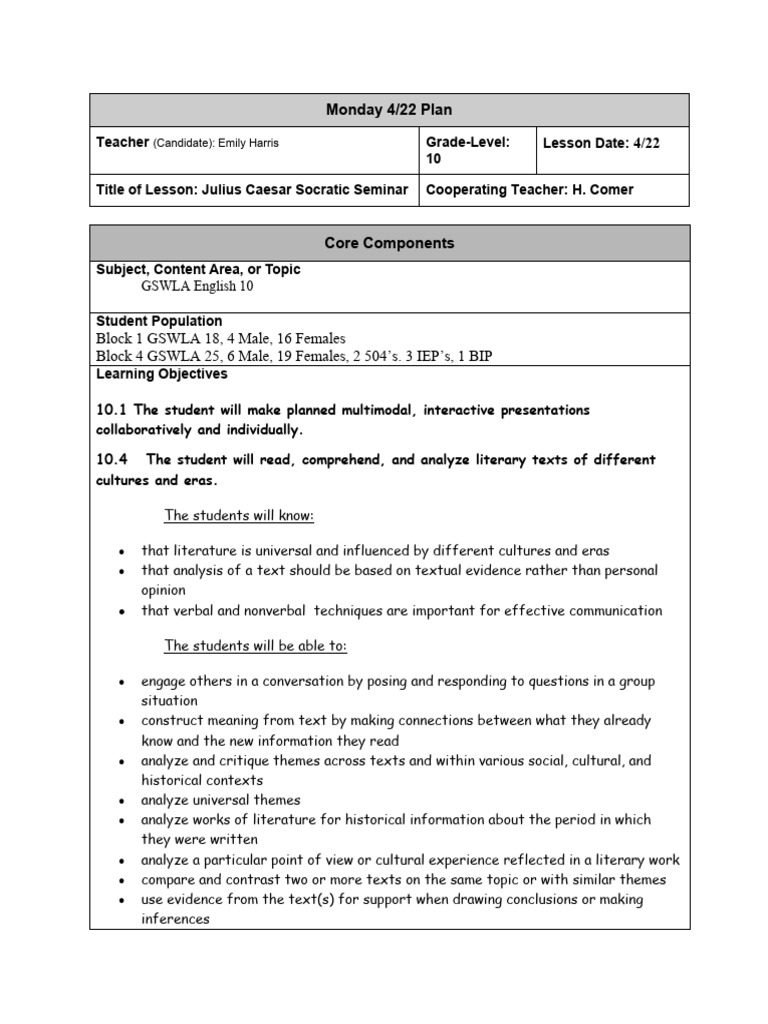 Ued496 Harris Emily Lesson Plan 5 | PDF | Reading Comprehension | Cognition