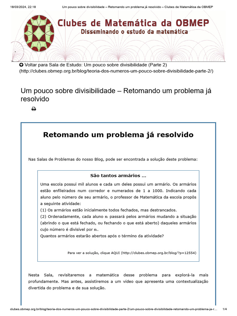 Divisibilidade: Problema dos Armários | PDF | Matemática