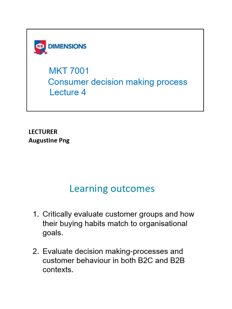Lecture 4 Consumer Buyer Decision Making Process | PDF | Behavior ...