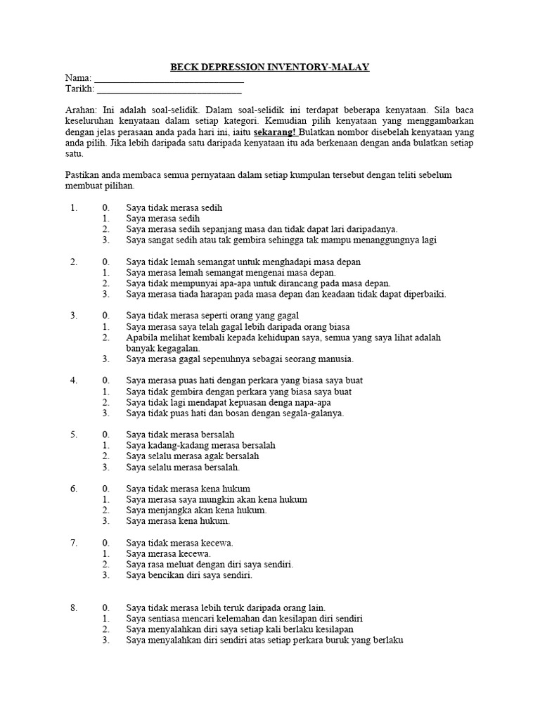 Beck Depression Inventory | PDF | Pengembangan Diri