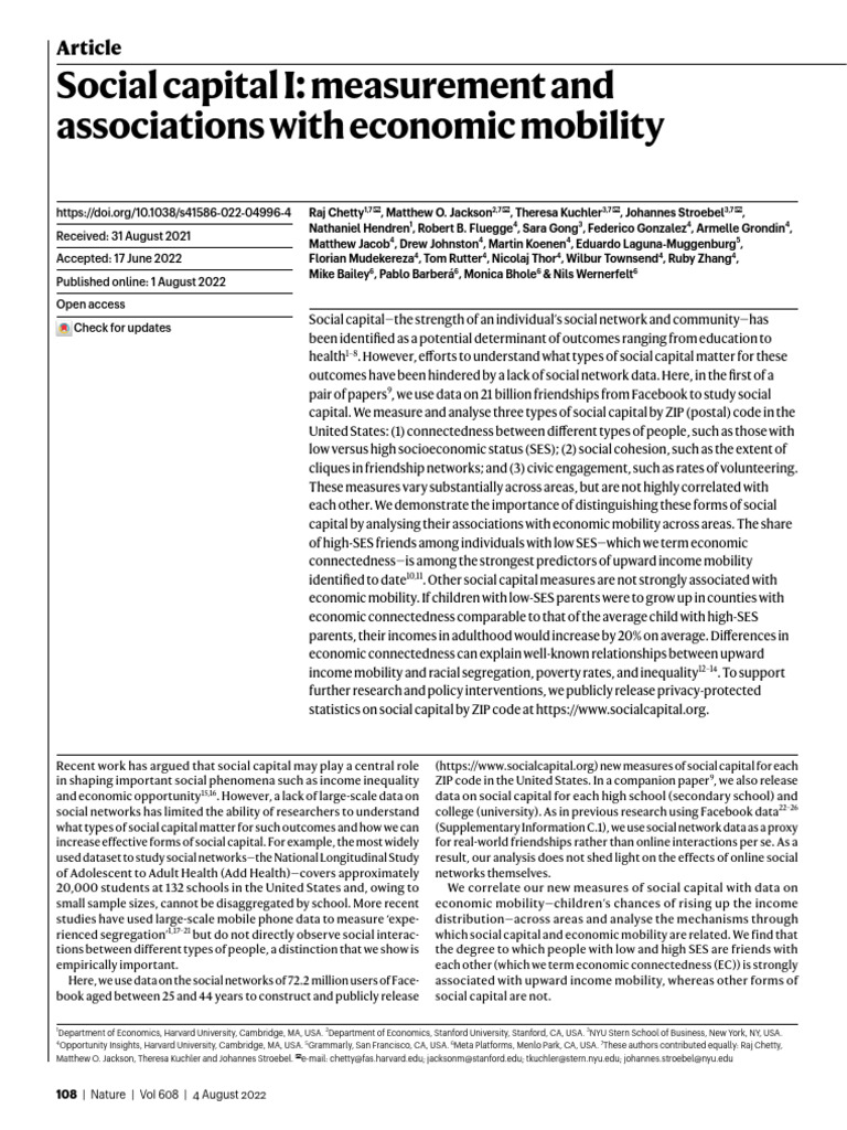 Social Capital and Economic Mobility Insights | PDF | Social Capital ...