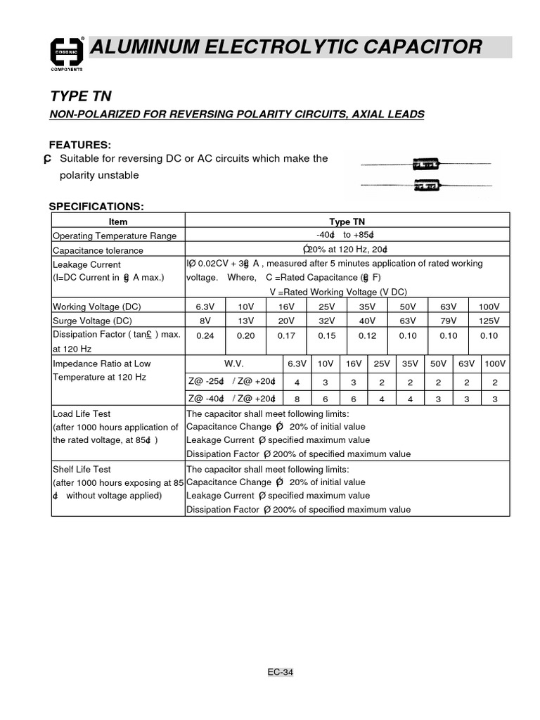 Cosonic (Axial Non-Polar) TN Series | PDF | Capacitor | Electrical ...
