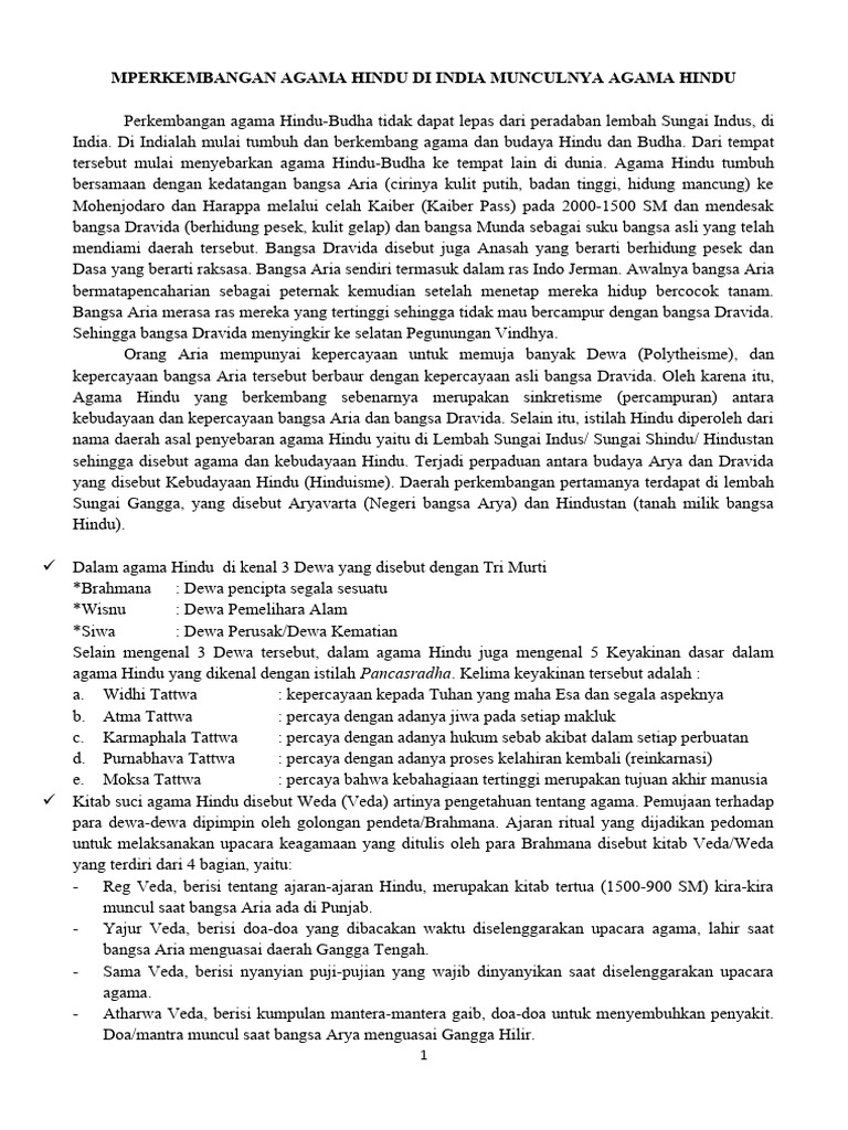 Perkembangan Agama Hindu Di India Munculnya Agama Hindu Repaired Pdf