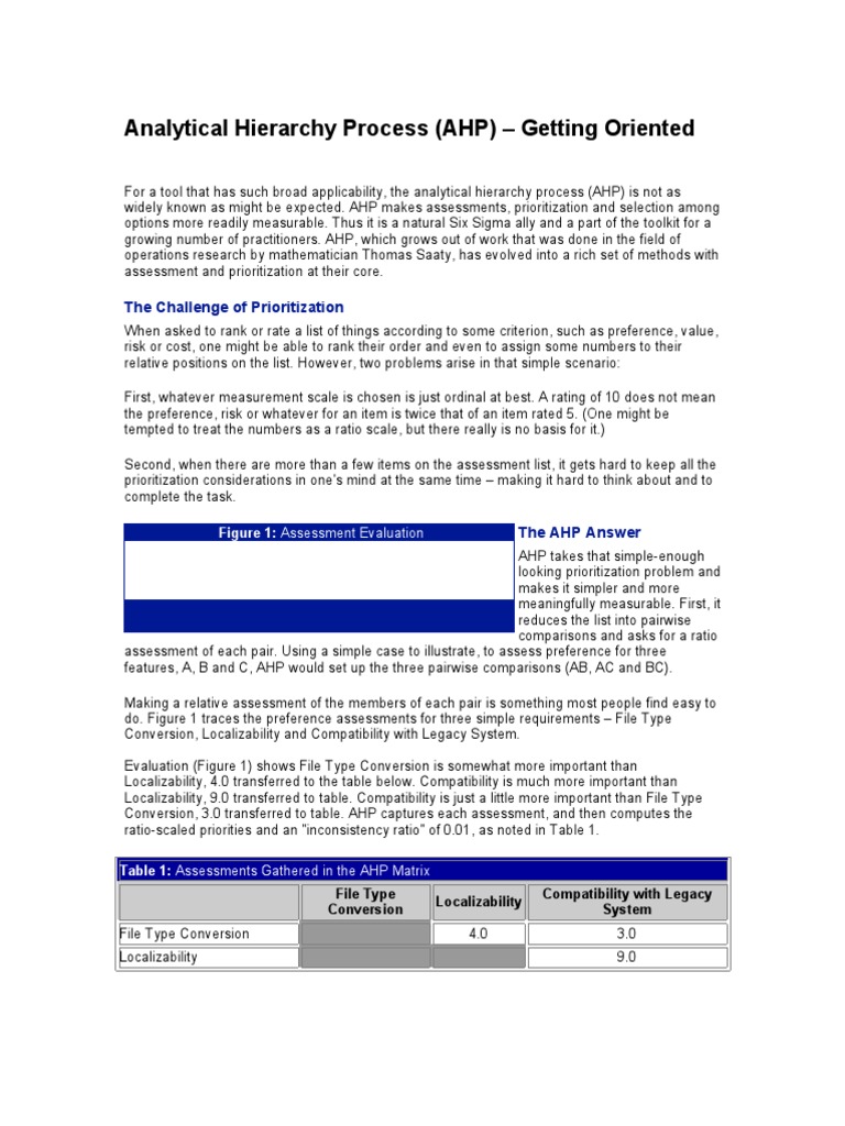 Understanding the Analytical Hierarchy Process | PDF | Level Of ...