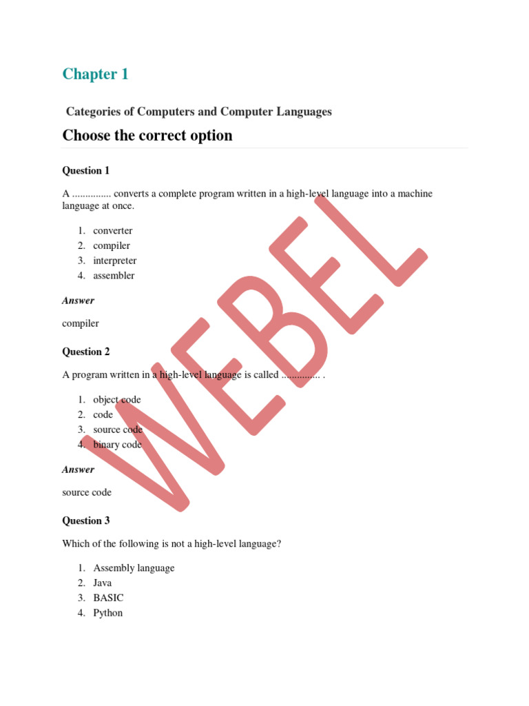 Computer Language Categories Quiz | PDF | Assembly Language | Computer ...