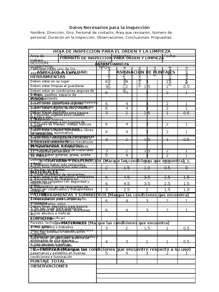 FORMATO_DE_INSPECCION Orden y Limpieza - Actos y Condiciones Inseguras