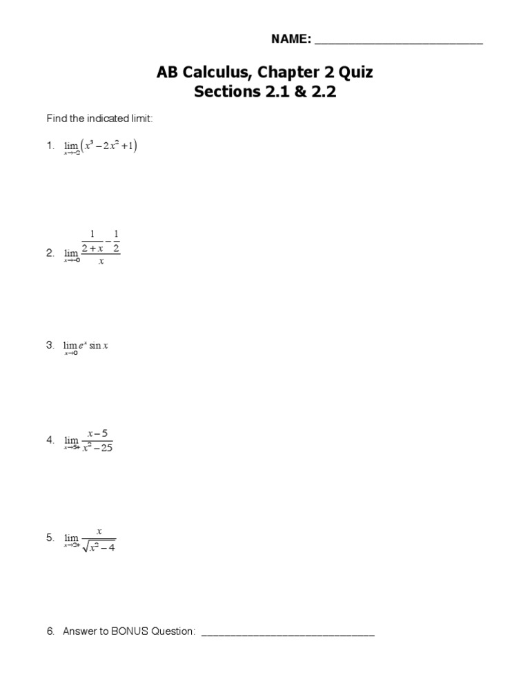 AB Calculus Chapter 2 Limit Quiz | PDF | Teaching Methods & Materials