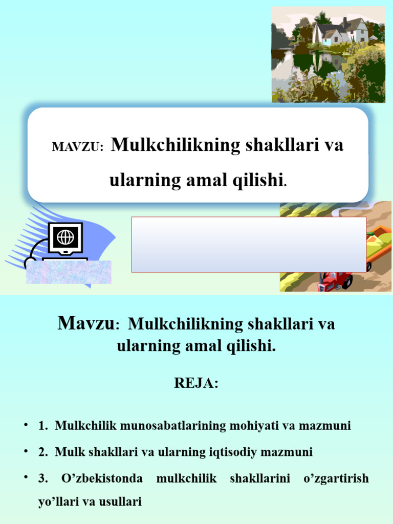 Ikromov Abdullaziz Mulkchilik Mavzusi | PDF