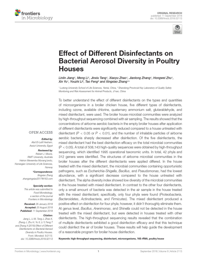2018 Effect of Different Disinfectants On Bacterial Aerosol Diversity in Poultry Houses PDF