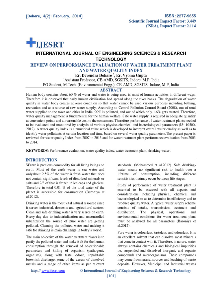 Review On Performance Evaluation of Wate | PDF | Water Pollution ...