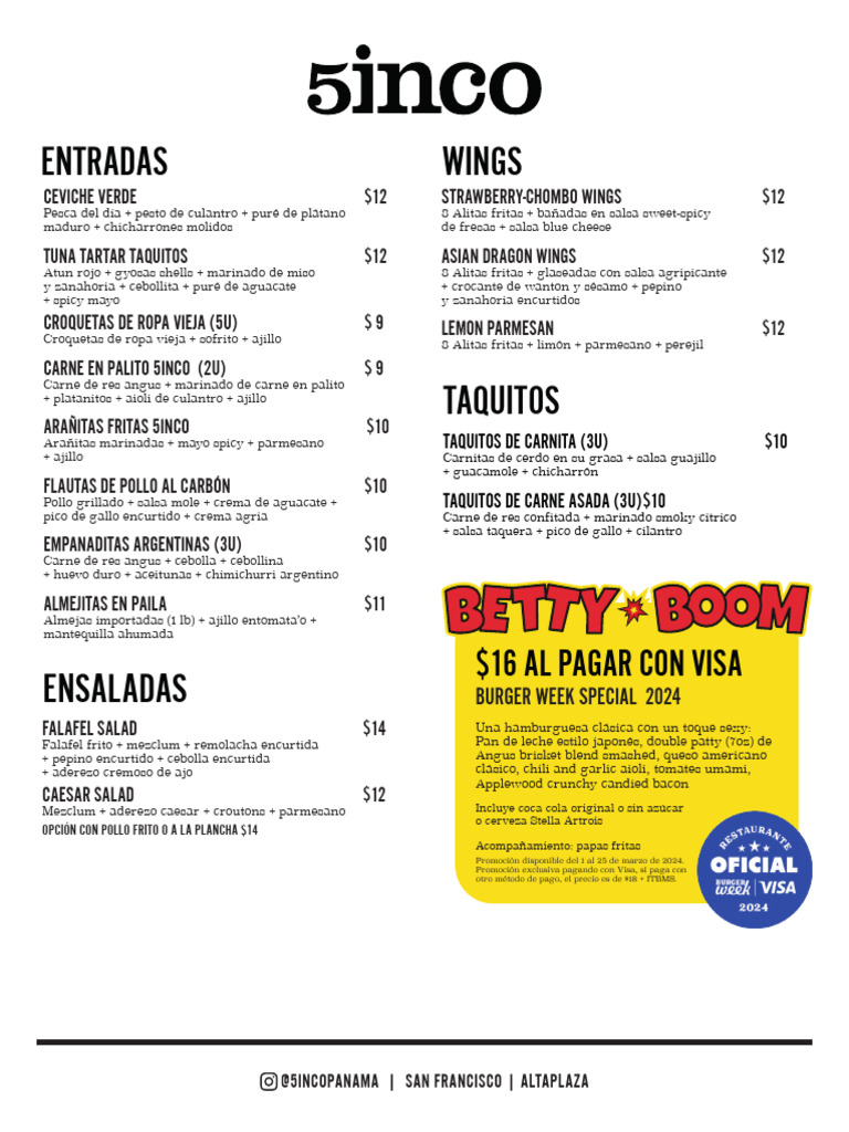 Menú del Restaurante 5inco San Francisco | PDF | Cilantro | Decapado