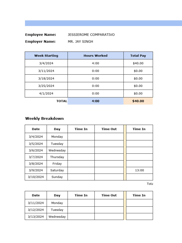 Monthly-Timesheet-Excel | PDF