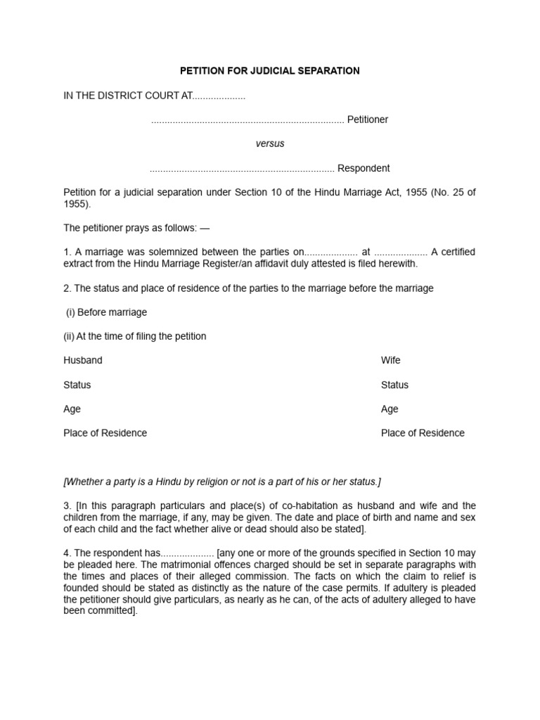 Petition For Judicial Separation Pdf Marriage Justice