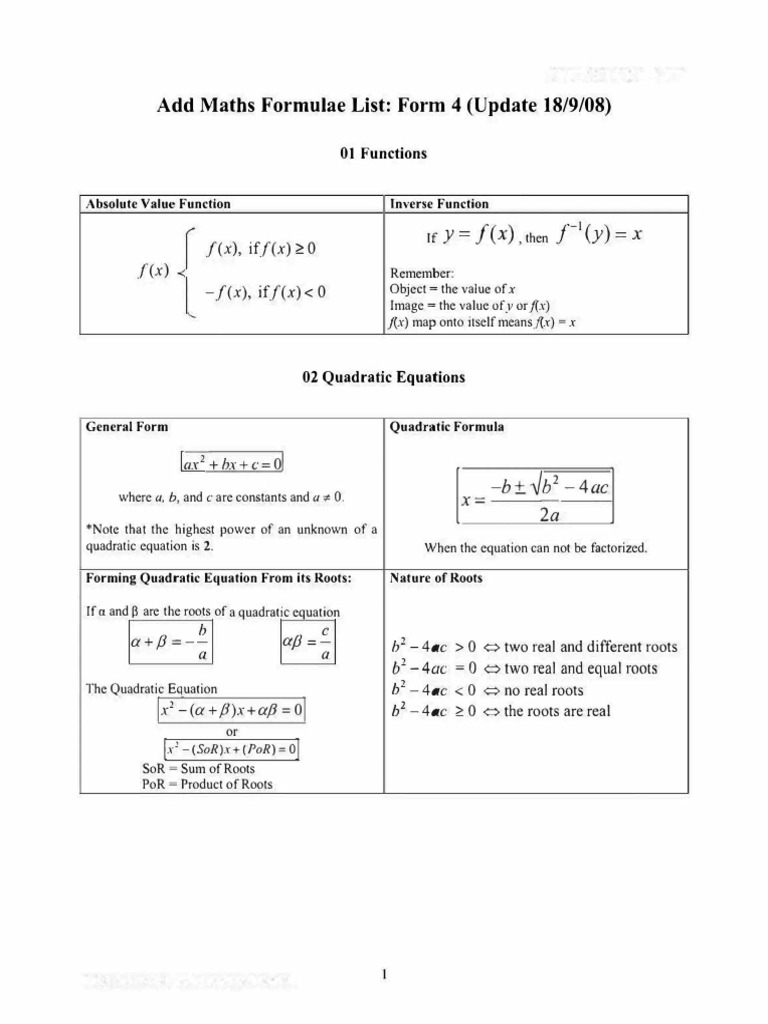Add. Maths Form 4 Formula's | PDF | Variance | Area