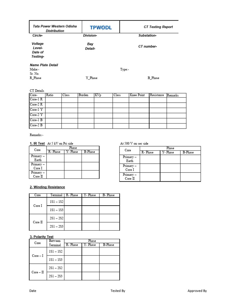 CT Testing Format | PDF | Electrical Engineering | Manufactured Goods