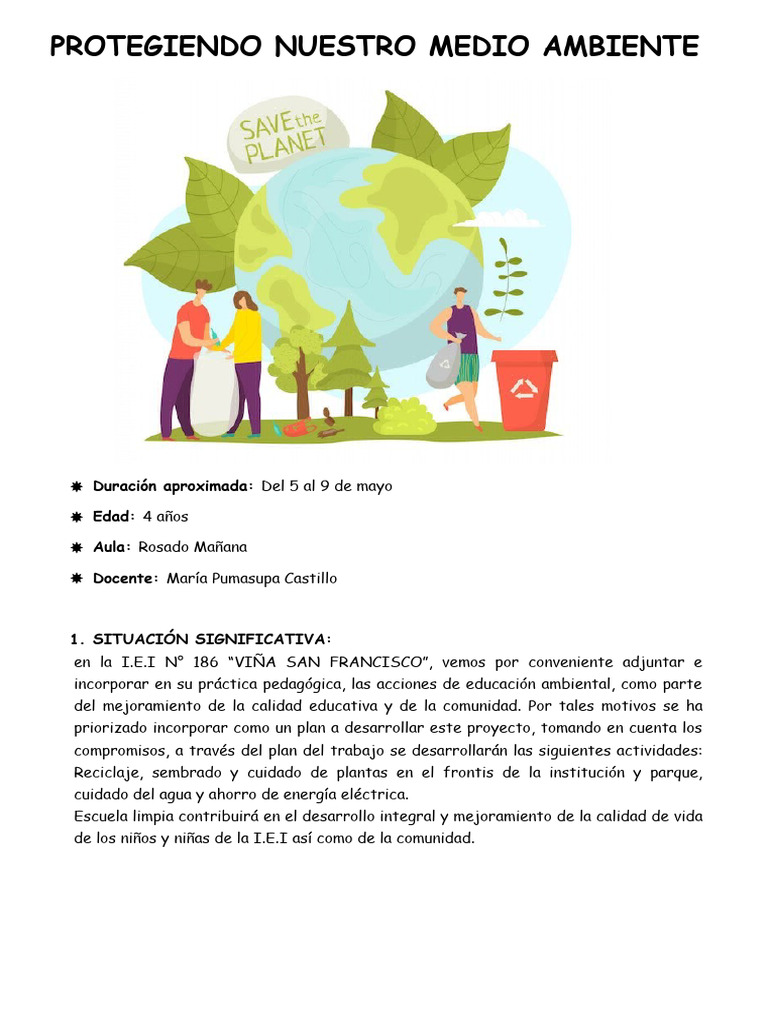 Proyecto 11 CUIDANDO EL MEDIO AMBIENTE | PDF | Residuos | Salón de clases
