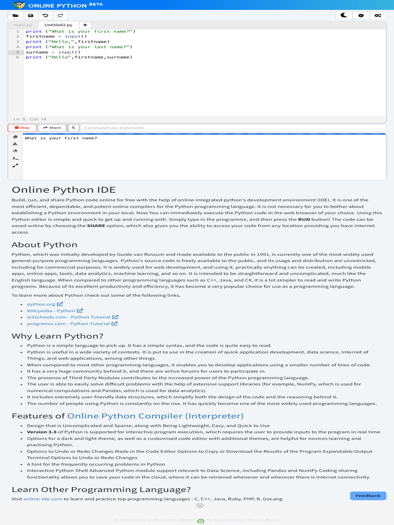 Online Python - IDE, Editor, Compiler, Interpreter | PDF | Python ...