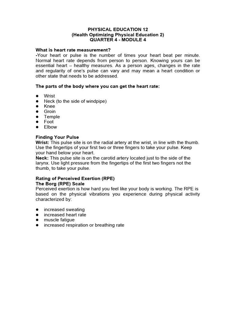Heart Rate Measurement in PE 12 | PDF