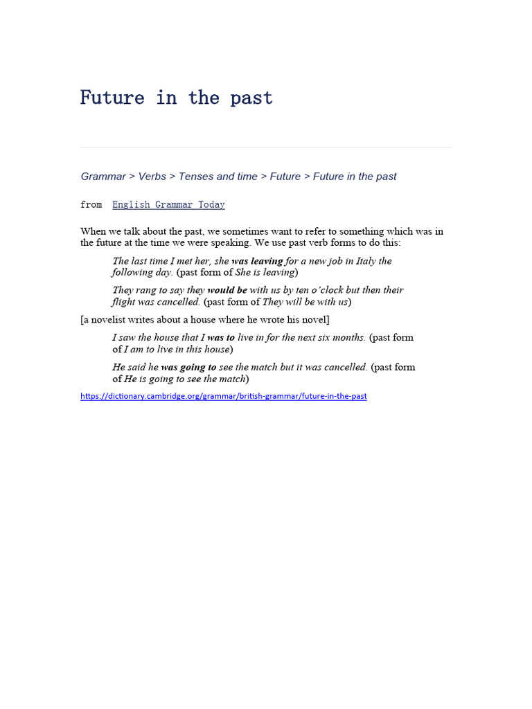 Future in the past | PDF | Grammatical Tense | Verb