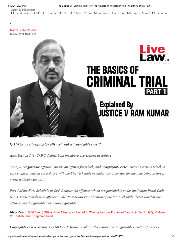 Cognizable vs Non-Cognizable Offences | PDF | Crime & Violence | Law ...