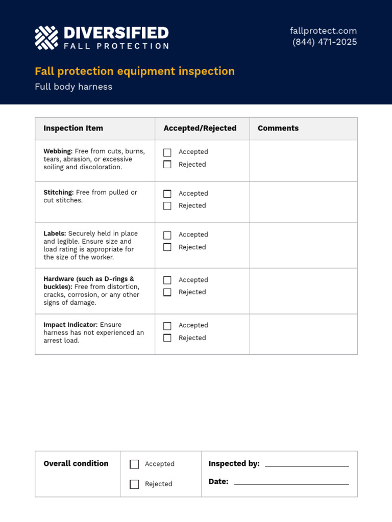Diversified Fall Protection PPE PreUse Checklist PDF Rope