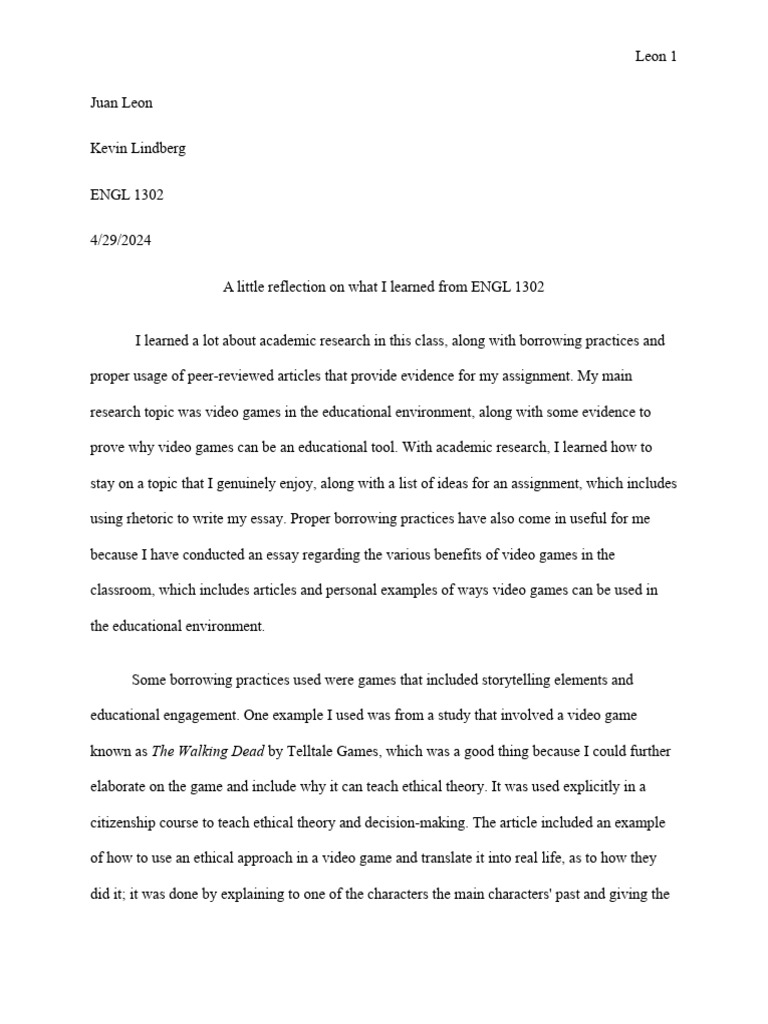 Engl 1302 Class Reflection Essay | PDF | Essays | Rhetoric
