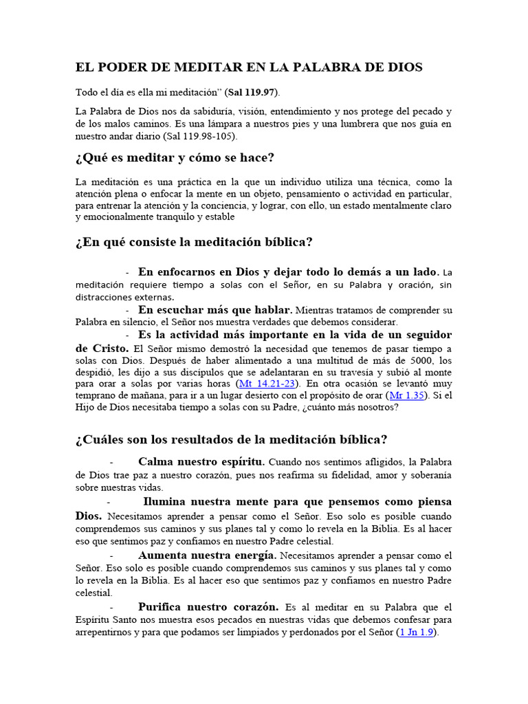El Poder de Meditar en La Palabra de Dios | PDF | Oración | Meditación