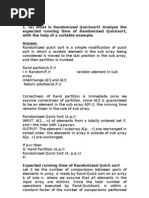 (A) What Is Randomized Quicksort? Analyse The Expected Running Time of Randomized Quicksort, With The Help of A Suitable Example. Answer
