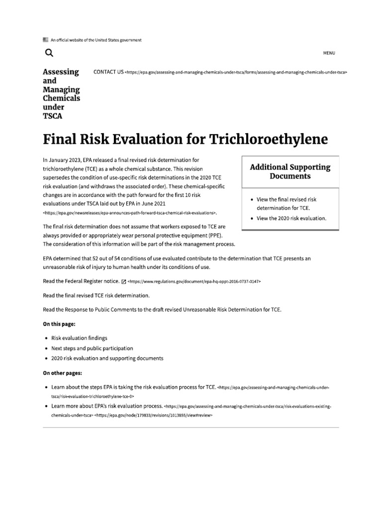 Risk Evaluation Findings of TCE | PDF