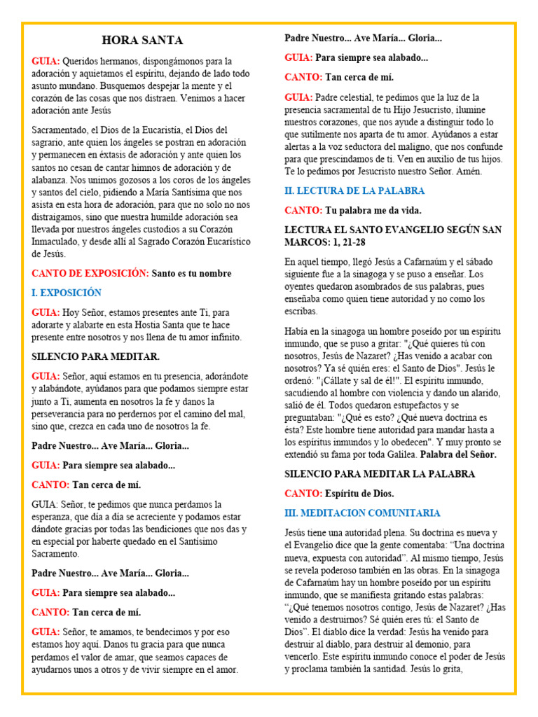 Hora Santa Esquema PDF eucaristía María, madre de Jesús