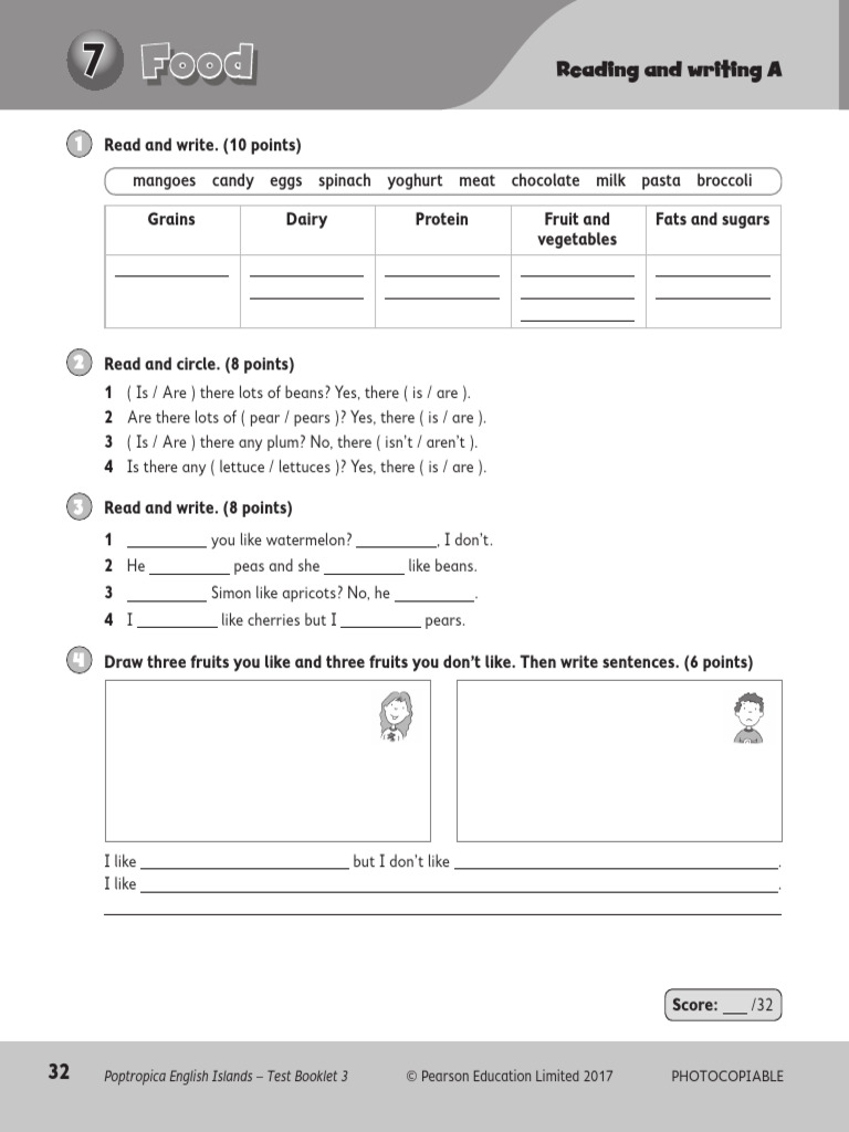 Islands Level 3 Test Unit 7 | PDF | Foods | Vegetables