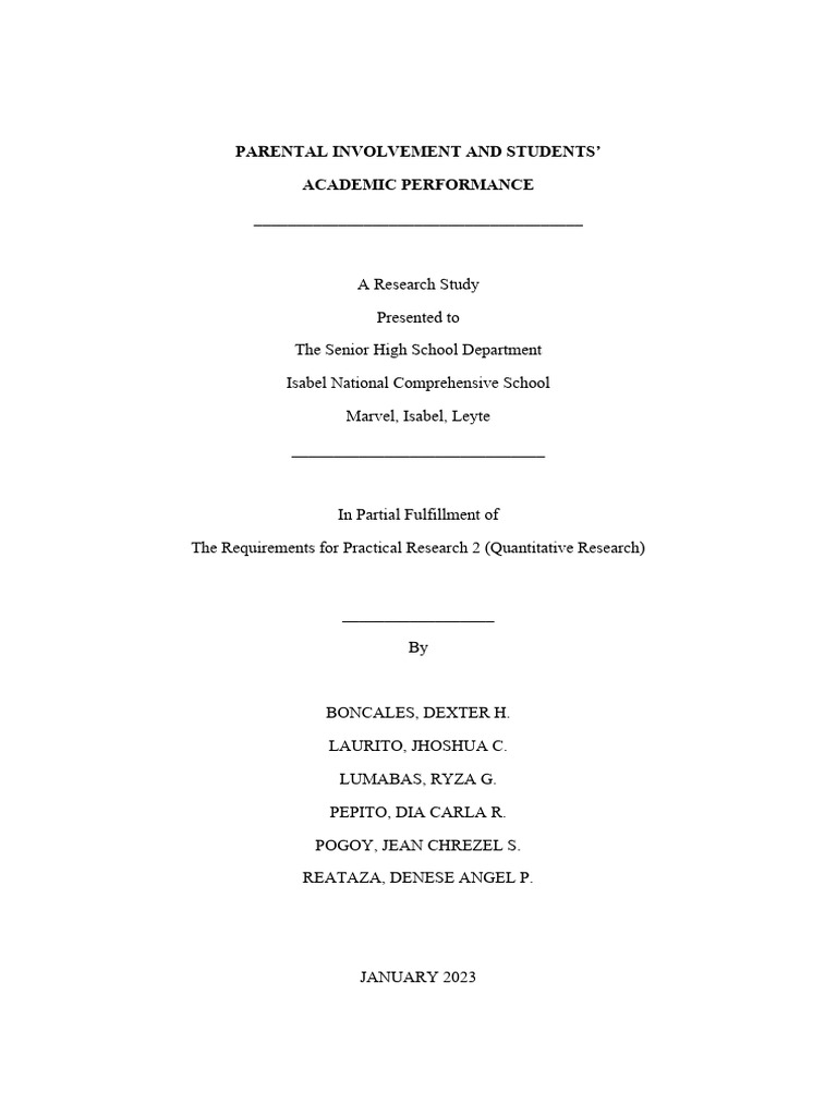 Parental Involvement and Academic Success | PDF | Survey Methodology ...