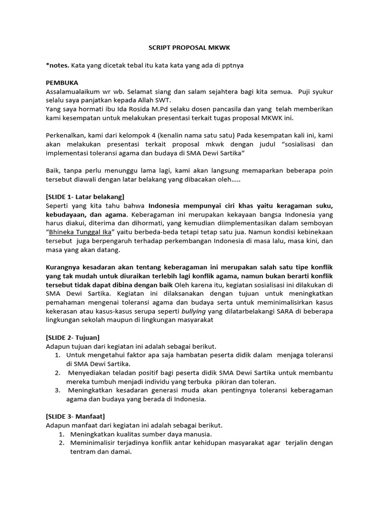 Script Proposal MKWK | PDF