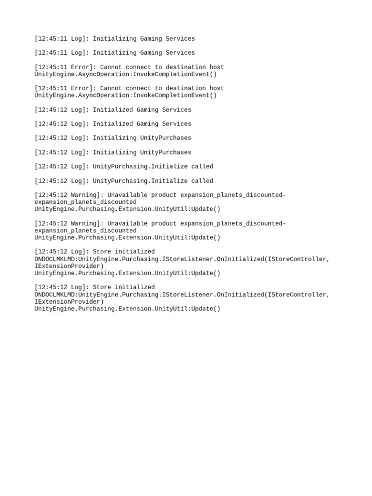 Unity Gaming Services Initialization Log | PDF