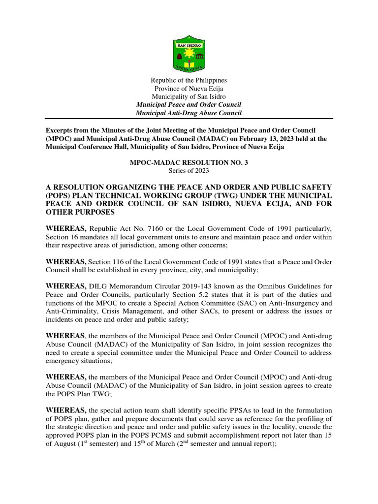 MPOC-MADAC Resolution on POPS Plan | PDF | Government | Justice