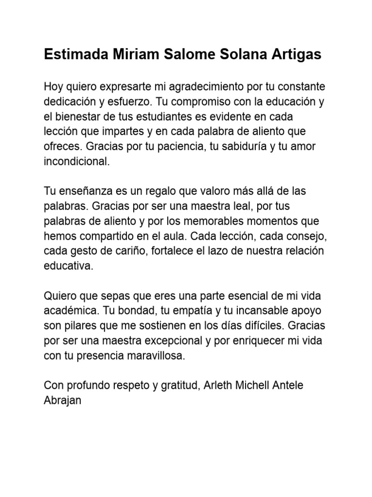 Agradecimiento a una Maestra Excepcional | PDF | Salud y bienestar