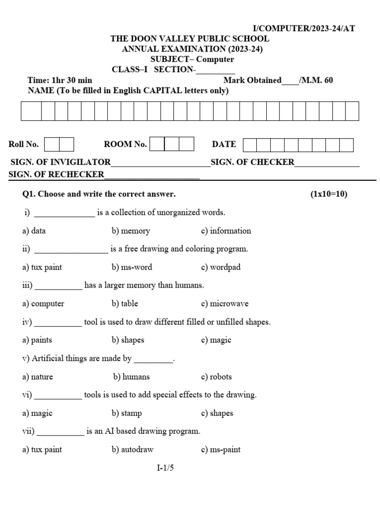 Class 1 Computer Term 2 Pdf Artificial Intelligence Intelligence