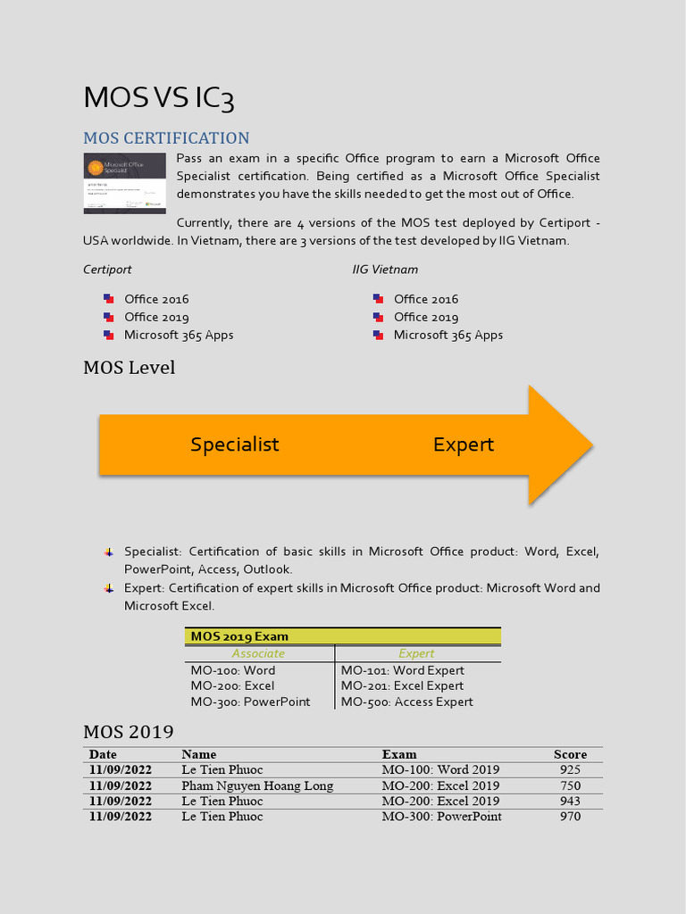 MOS vs IC3 Certification Guide | PDF | Microsoft Office | Microsoft